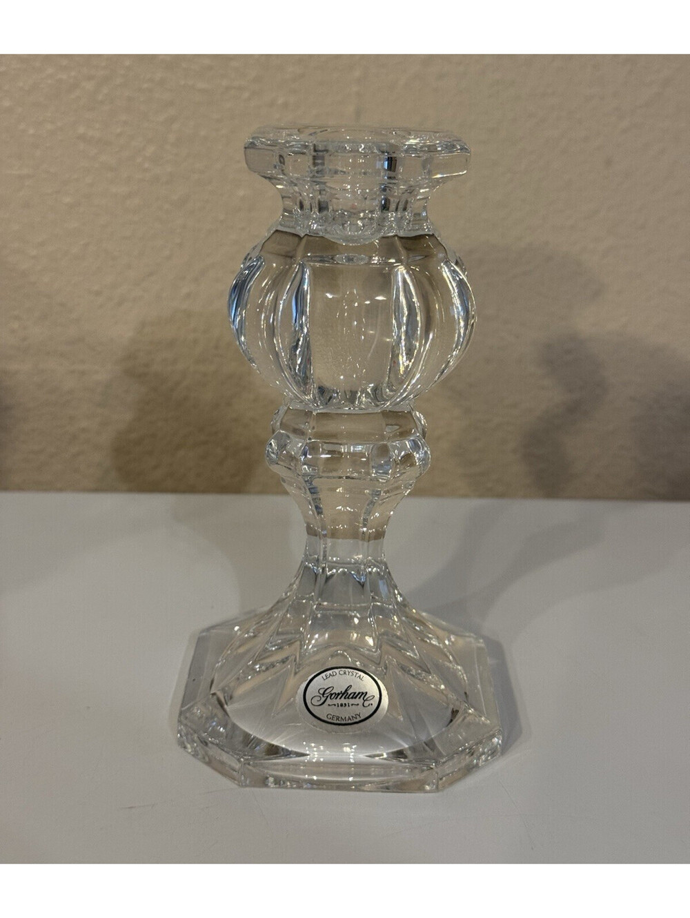 Gorham Clear Crystal Candlestick, German, 5.5 in Tall Candle Holder